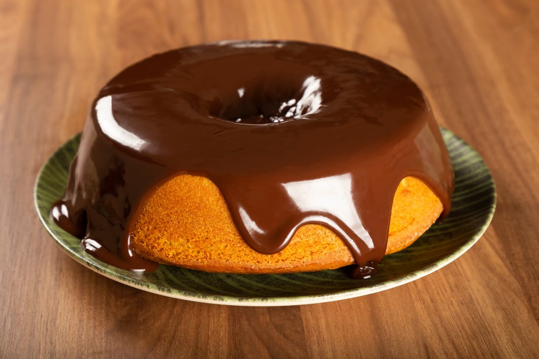 Carrot cake with chocolate icing. Brazilian cake.