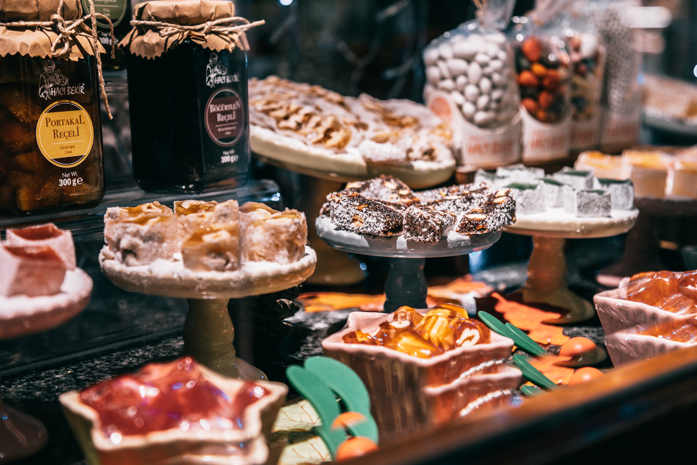 Traditional Turkish sweets in confectionery shop